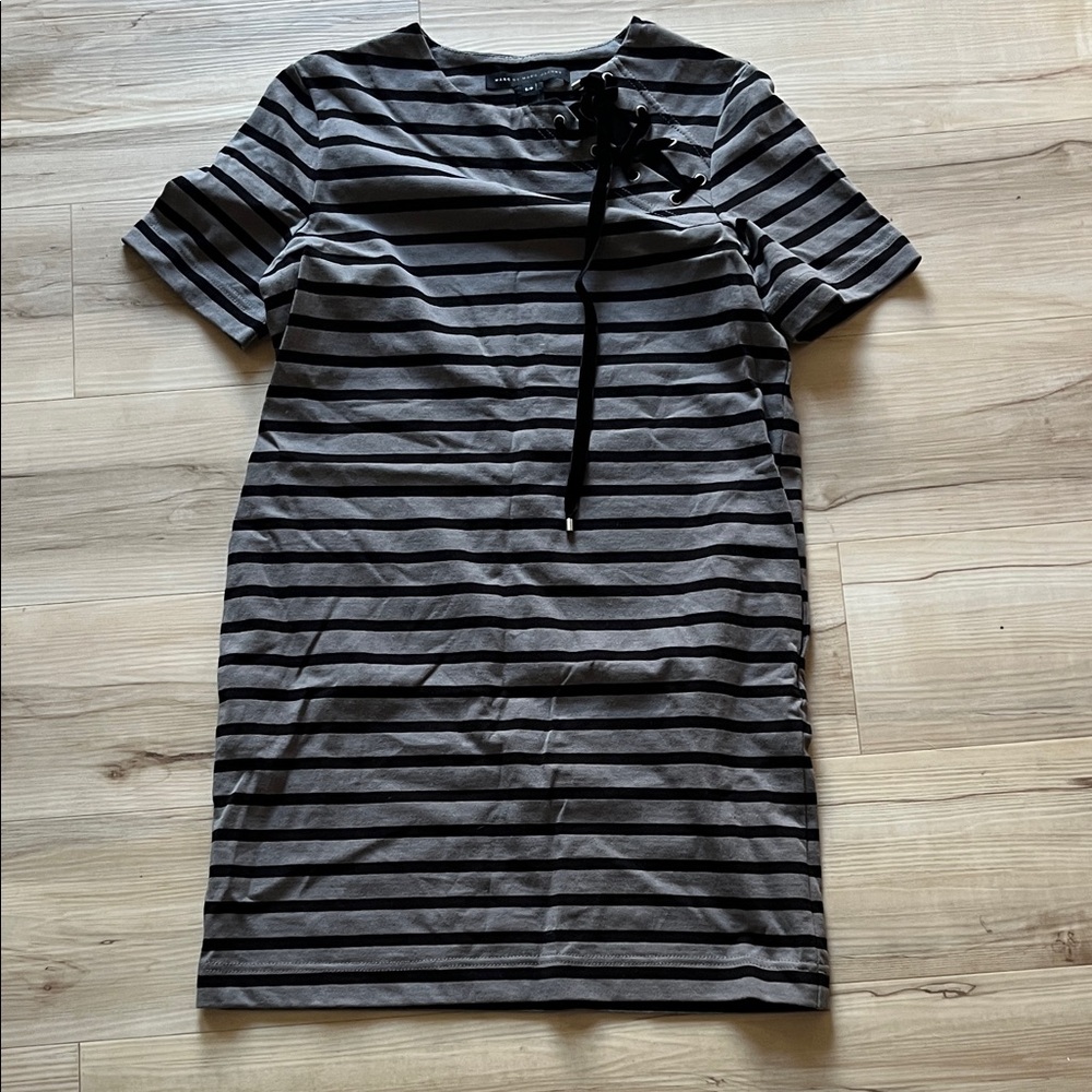 Marc Jacobs Black and Gray Striped Mini Dress